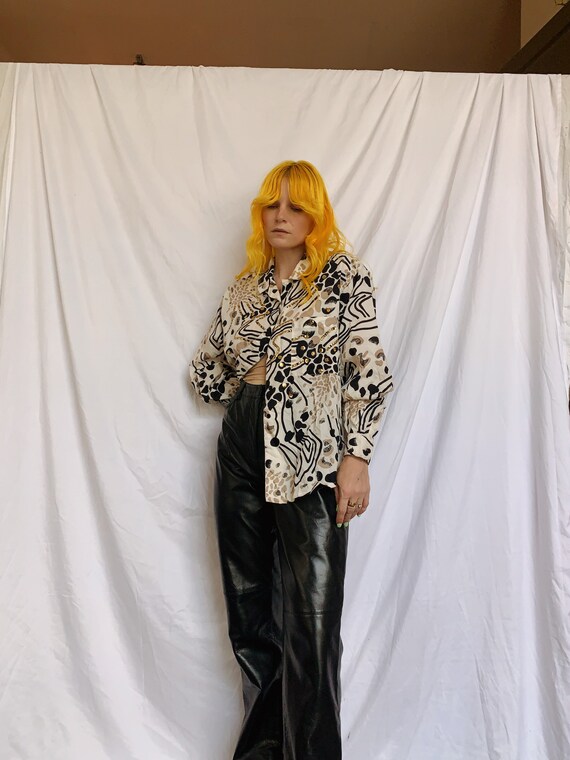 80s Embellished Animal Print Blouse