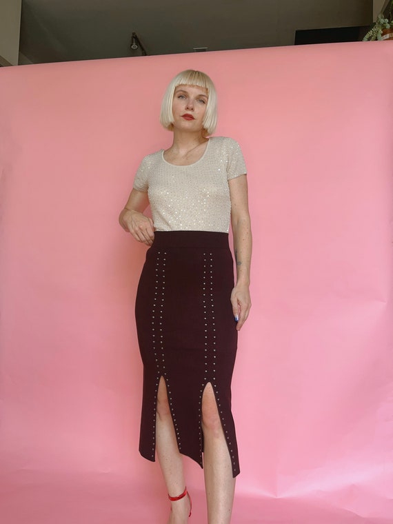 VTG Brown Studded Knit Skirt