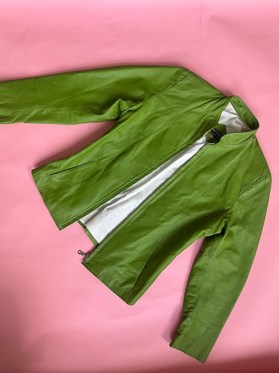 VTG 70s/80s Green Leather Motorcycle Jacket - image 5