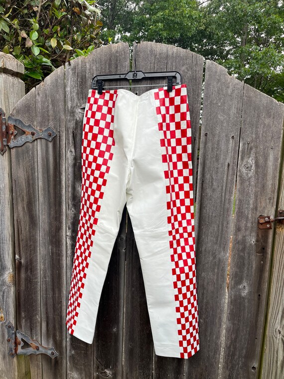 Hand Painted VTG Leather Pants in Checkered Racin… - image 2