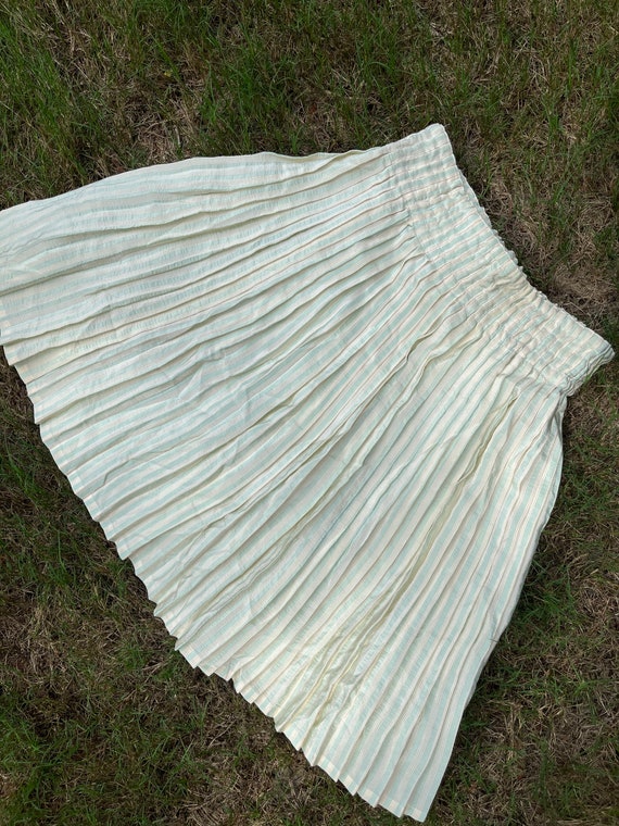 VTG 80s Cream/Pastel Pleated Silk Skirt - image 4