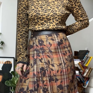 VTG 90s Floral Plaid Wool Wrap Skirt