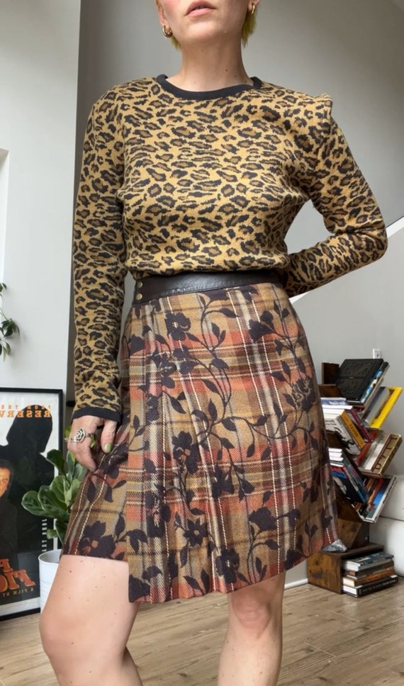 VTG 90s Floral Plaid Wool Wrap Skirt