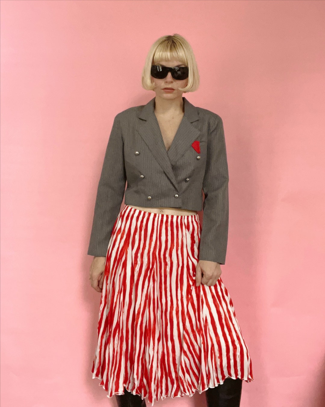 VTG Red/white Blurry Stripe Skirt Etsy