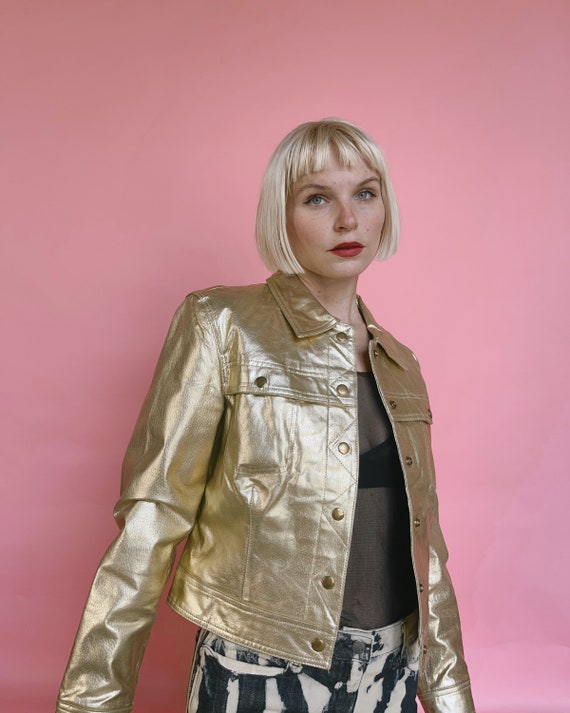 Vintage 90s Gold Metallic Leather Jacket