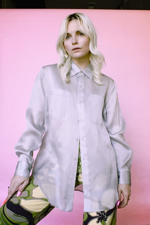 Vintage Emanuel Ungaro Grey Silk Organza Blouse