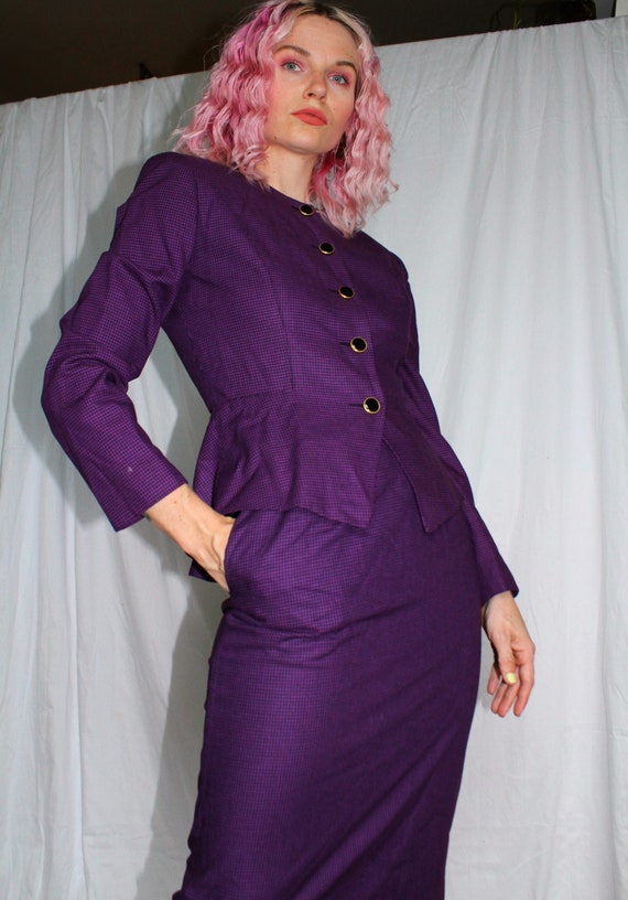Vintage 80s | Violet Houndstooth Skirt Suit