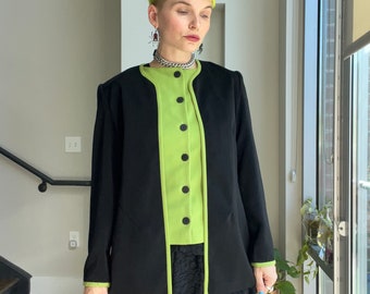 VTG 90s Green Black Blazer/Top Set