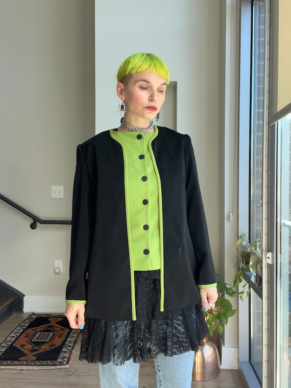 VTG 90s Green Black Blazer/Top Set