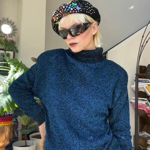 VTG 80s Blue Metallic Turtleneck