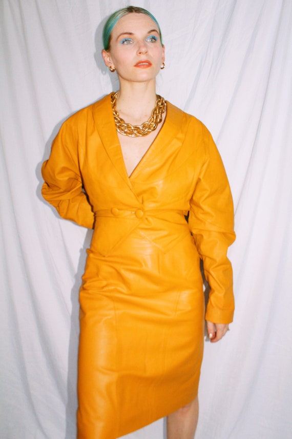 Vintage 80s | Mustard Leather Skirt Suit