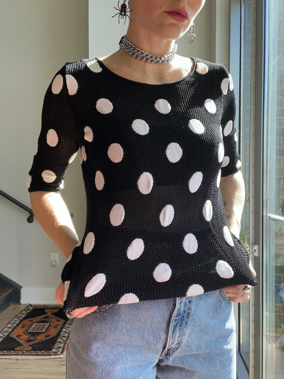 VTG Black and White Polka Dot Knit Top