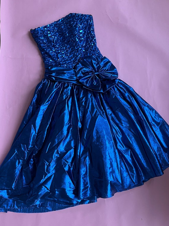 VTG 80s Zum Zum Metallic Blue Dress