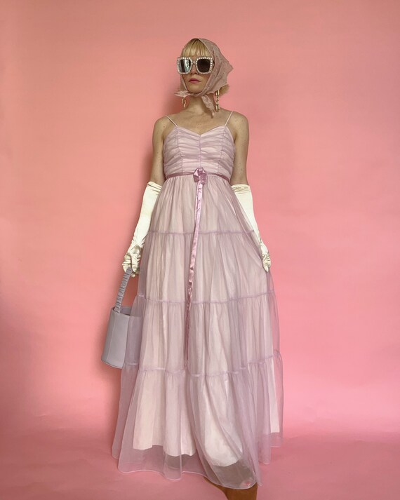 Vintage 60s/70s Lilac Tiered Maxi Dress
