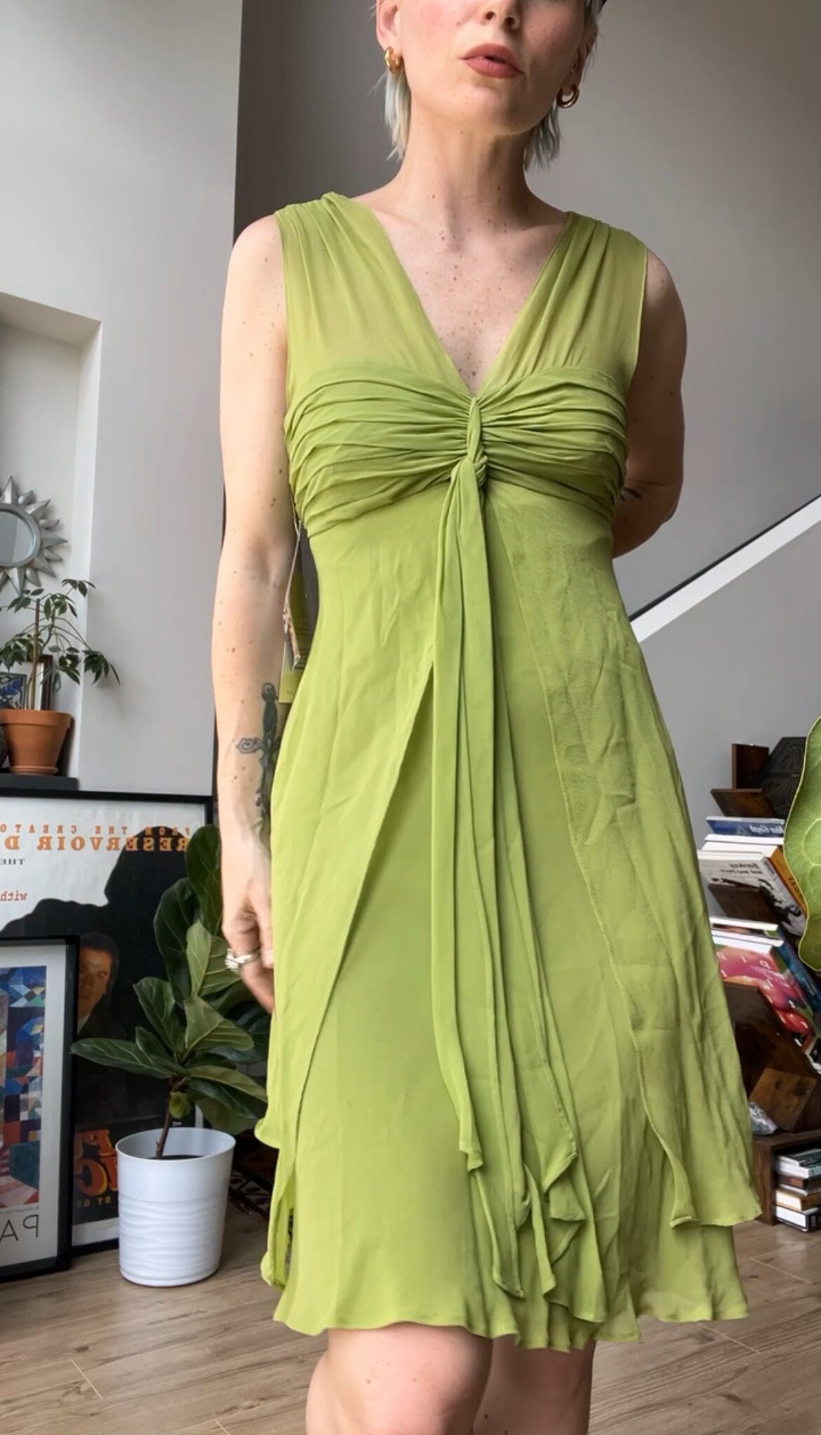 donna ricco silk dress Vintage Donna Ricco Petite Silk Dress Women's 12P Abstract Empire Cocktail  Y2K