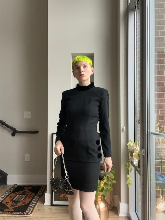 VTG 80s Black Depeche Mode Wool Long Sleeve Mini Dress