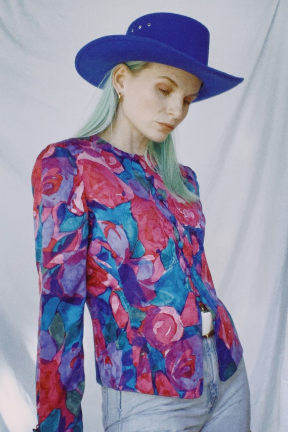 Vintage 80s | Silk Floral Top