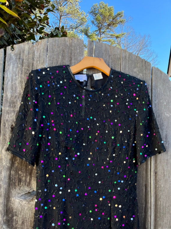 VTG 80s Beaded Silk Mini - image 4