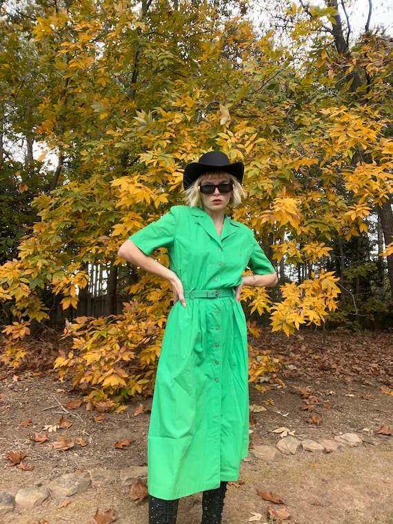 VTG 90s Liz Claiborne Green Shirtdress