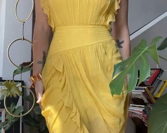 VTG Y2K Yellow Silk Tulip Dress