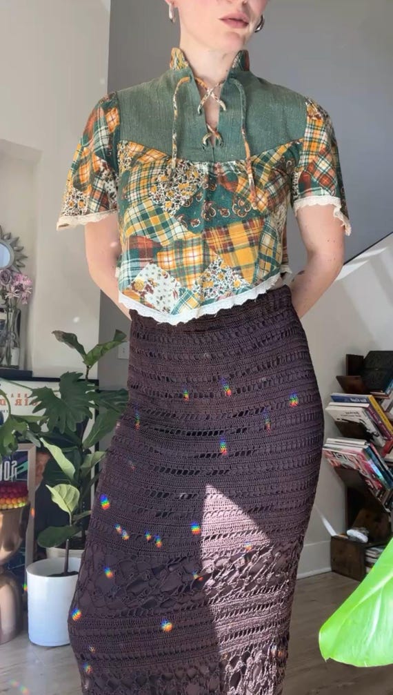 VTG 70s Handmade Patchwork Crop Top - image 1