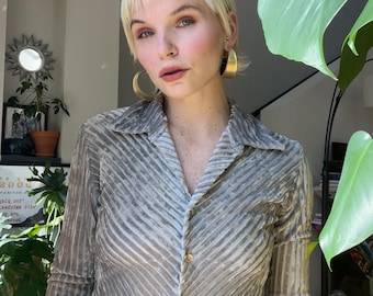 VTG 90s Silver Velvet Striped Blouse