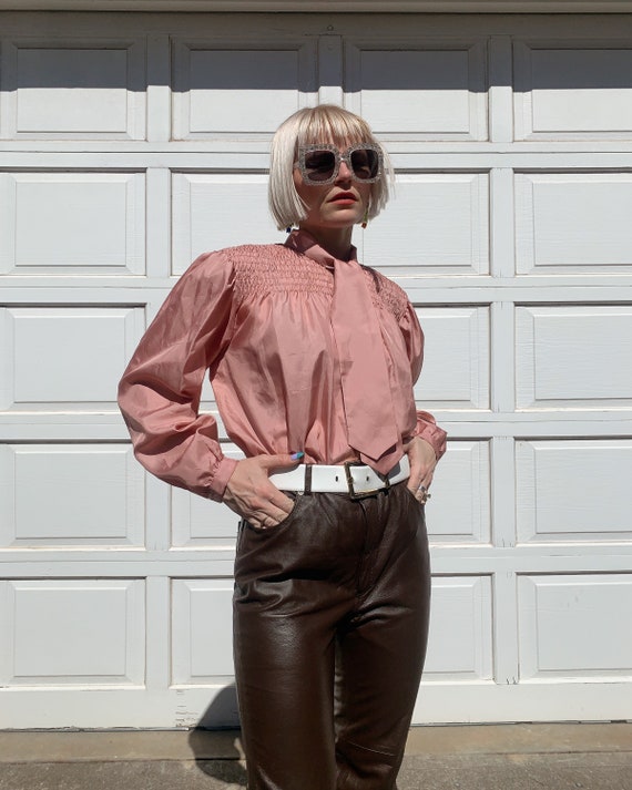 Vintage 70s Dusty Pink Tie Blouse