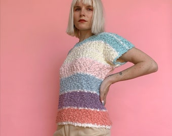 Vintage 90s Pastel Stripe Popcorn Knit