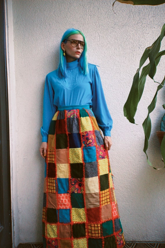 Vintage Hand Quilted Cord Patchwork Maxi Skirt