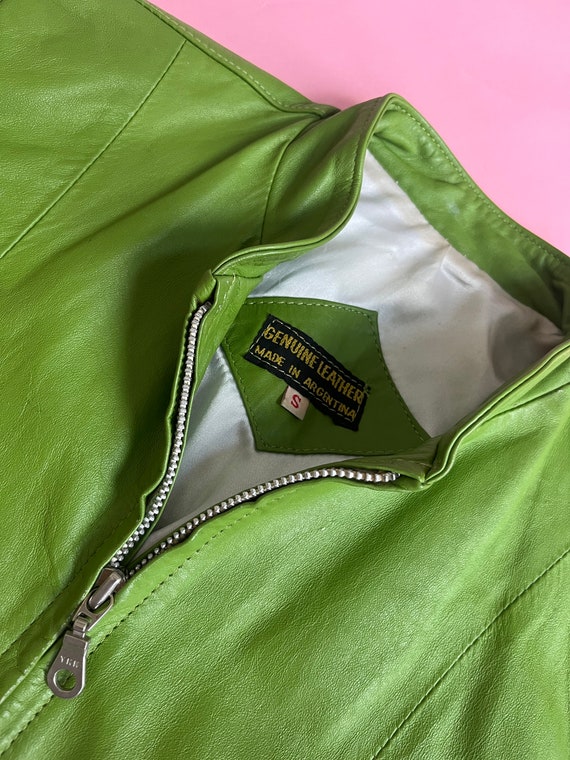 VTG 70s/80s Green Leather Motorcycle Jacket - image 2