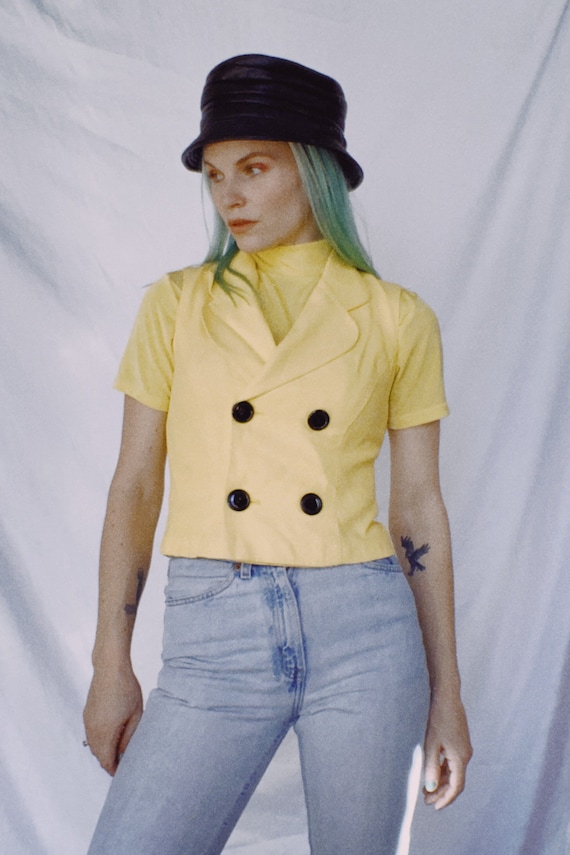 Vintage 80s | Yellow/Black Fitted Vest - image 2