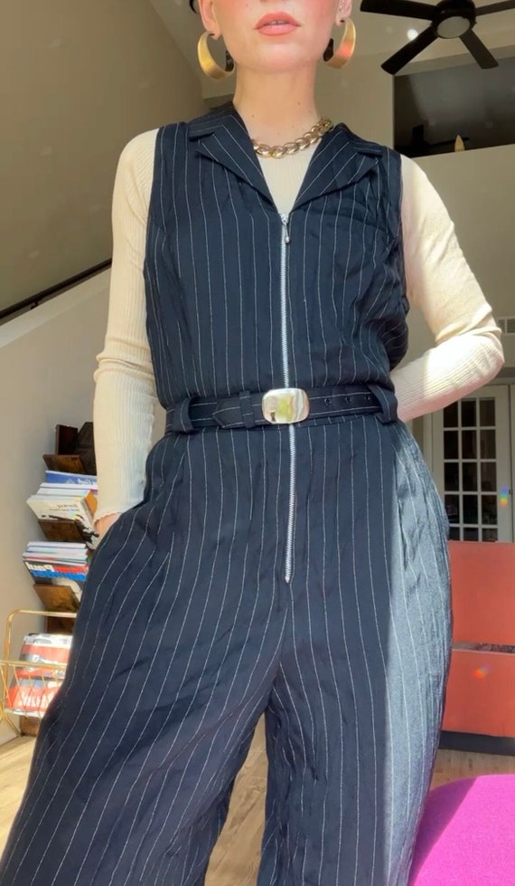 VTG 90s Pinstripe Belted Jumpsuit