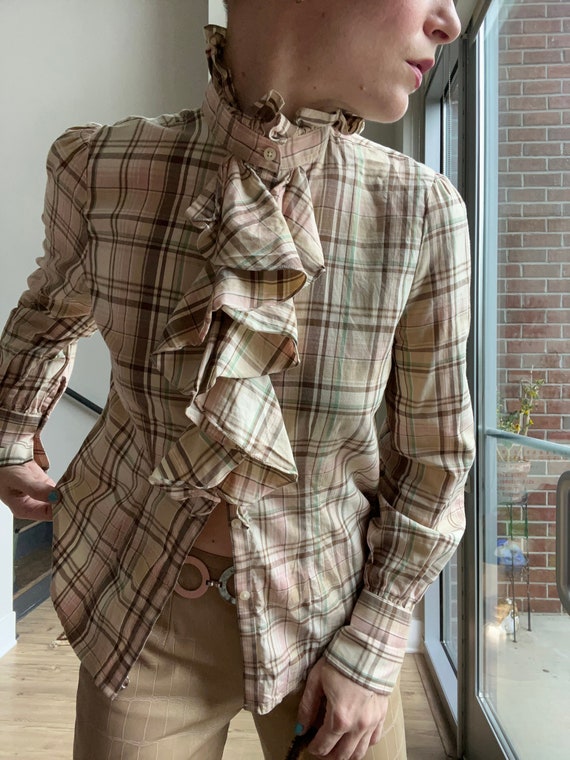 VTG RL Plaid Ruffle Blouse