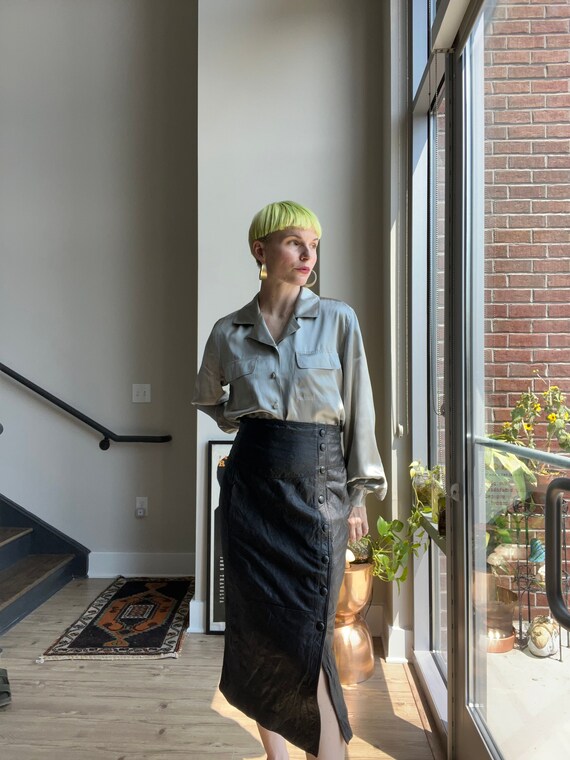 VTG 90s Wilsons Black Leather Pencil Skirt