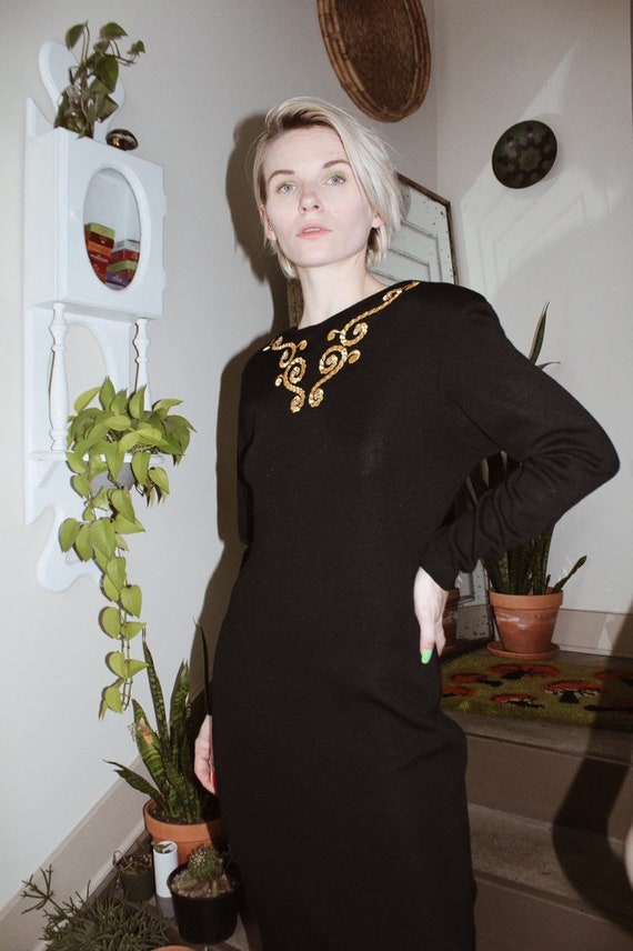 Ornate Black Sweater Dress - image 1