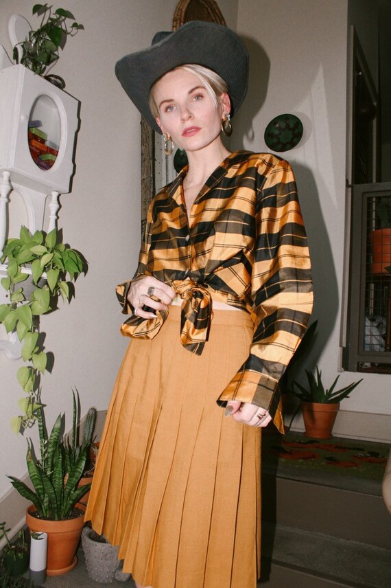 Pleated congnac/mustard skirt