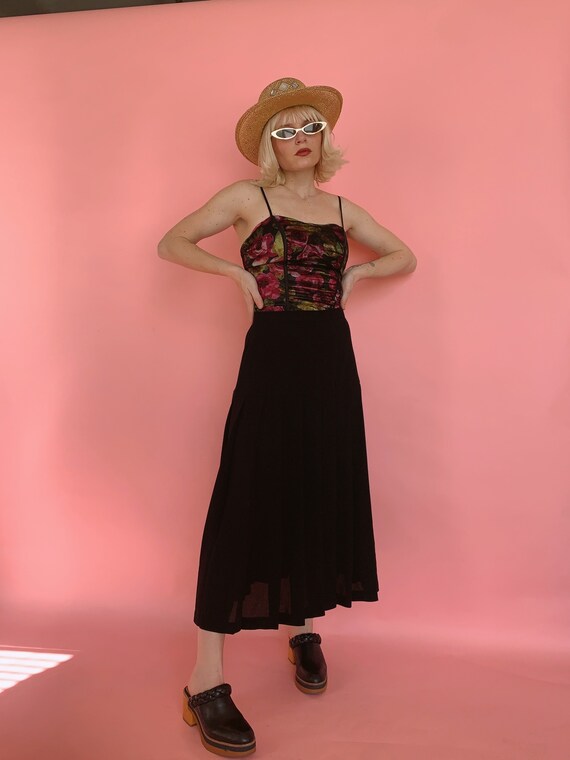 Vintage Black Pleated Midi Skirt