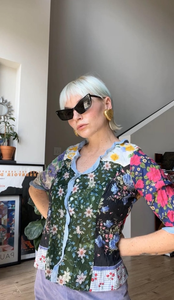VTG 90s Patchwork Blouse - image 1