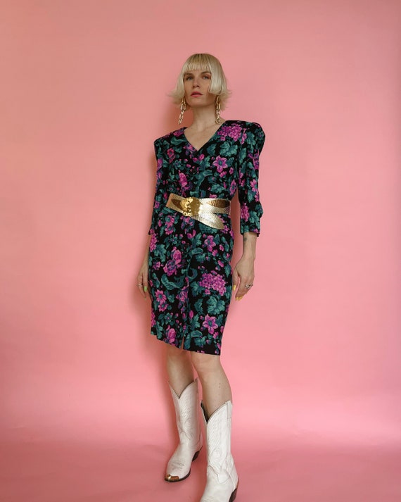 Vintage 80s Floral Button Down Dress