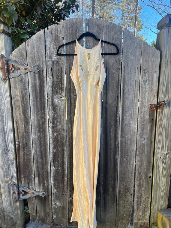 VTG 90s Caché Champagne Satin Long Gown