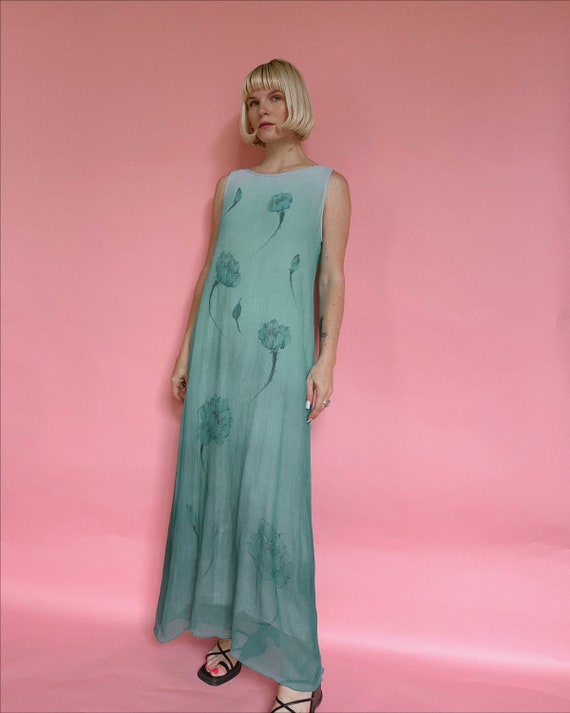 Vintage 90s Ombre Floral Midi Dress - image 1