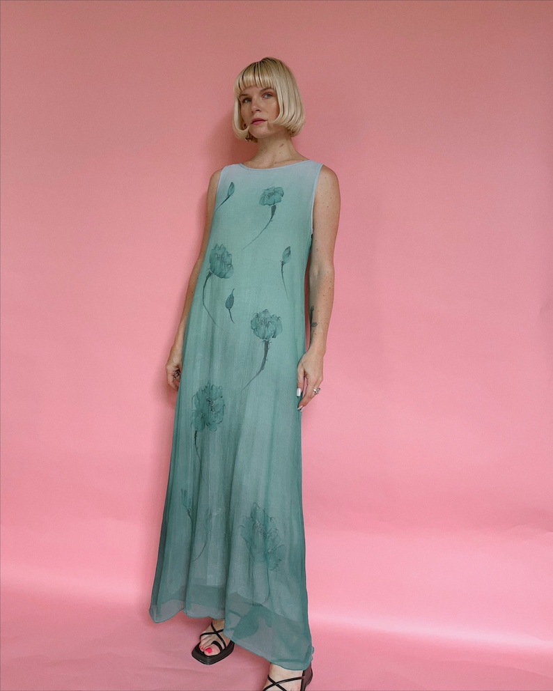 Vintage 90s Ombre Floral Midi Dress image 1