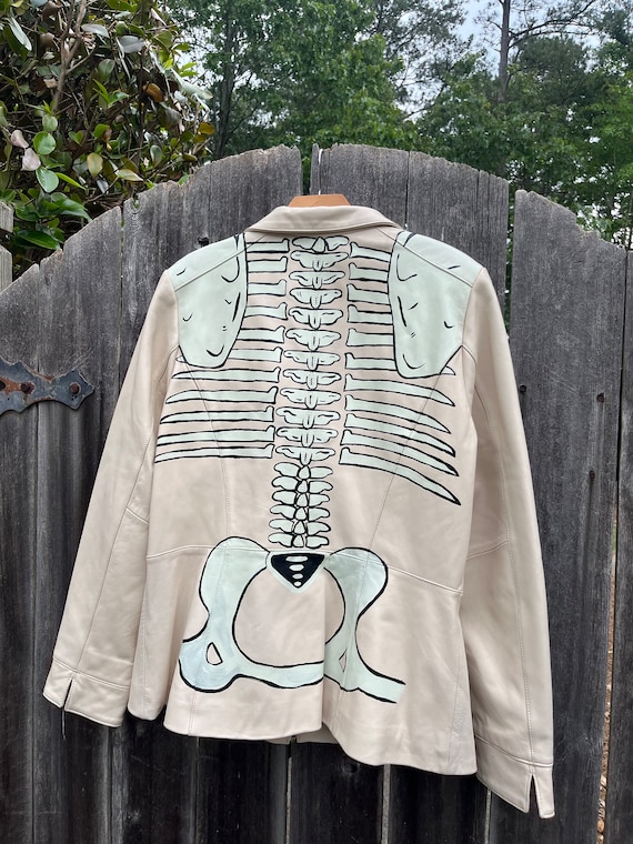 Upcycled Blush Beige Backbone Hand Painted Leather Jacket