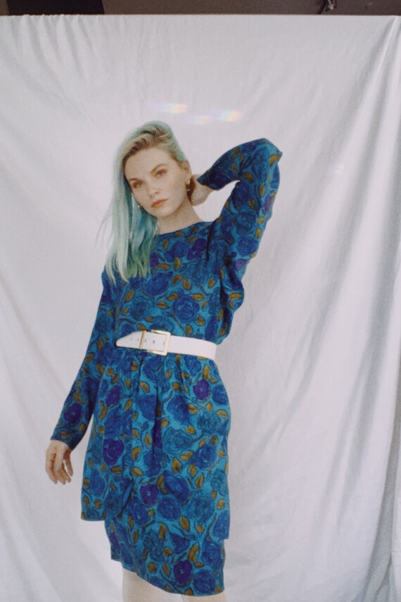 Vintage 80s | Blue Silk Dress