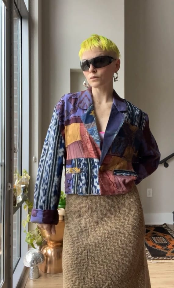 VTG 80s/90s Patchwork Cropped Beaded Blazer