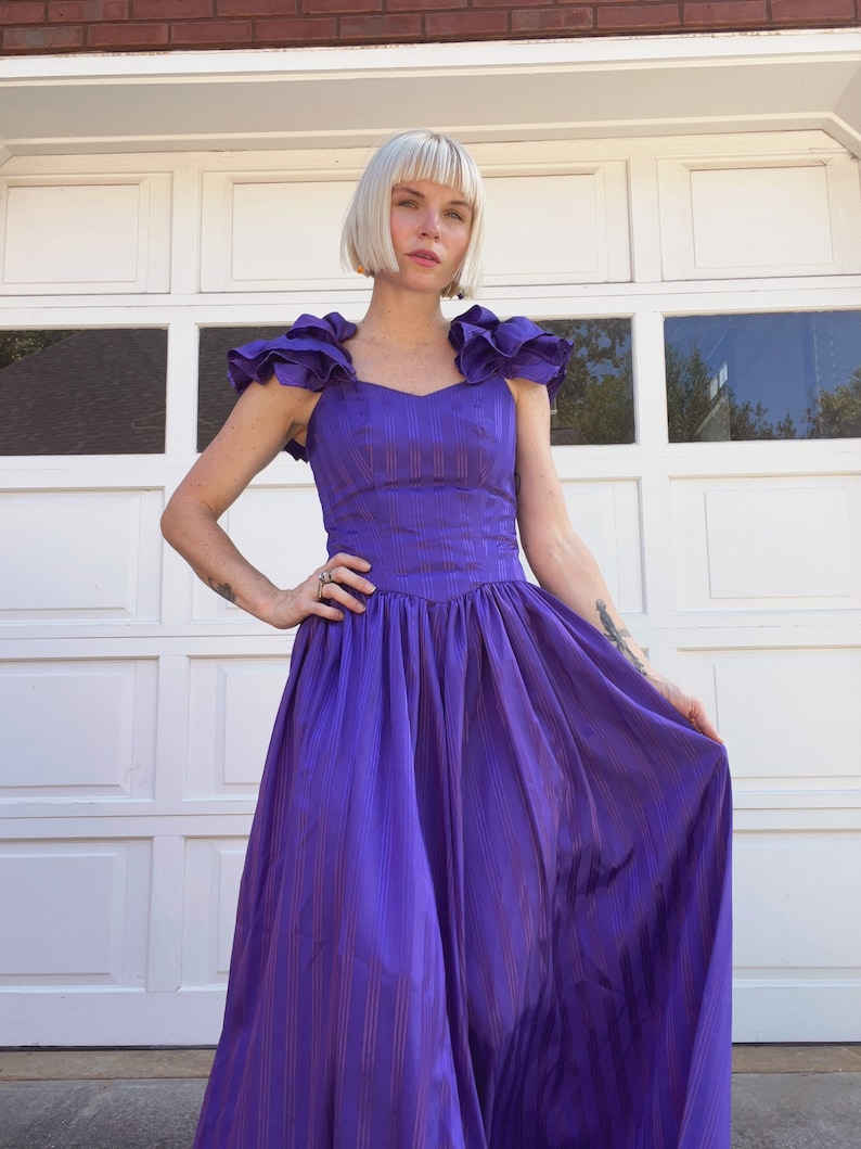 VTG 80s Violet Stripe Floor Length Gown image 8