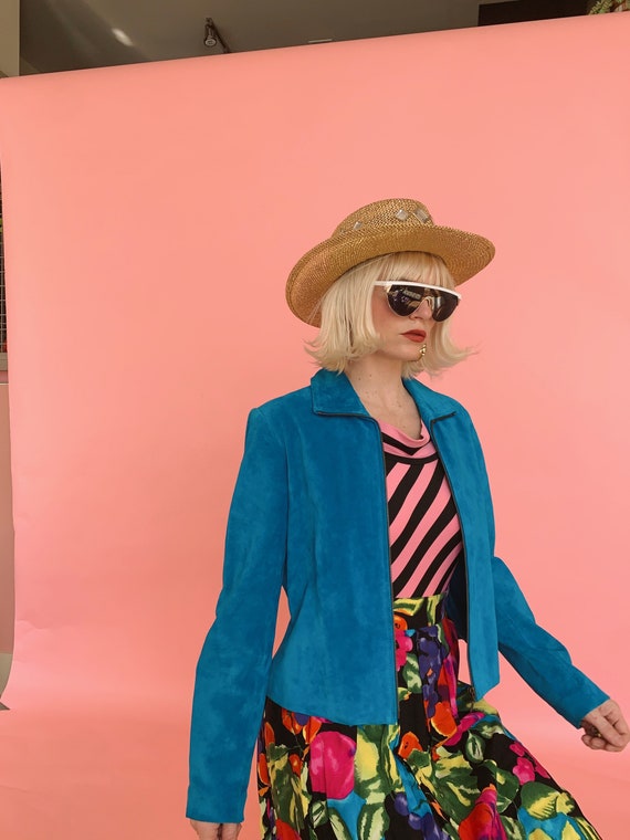 Vintage y2k Bright Blue Suede Jacket