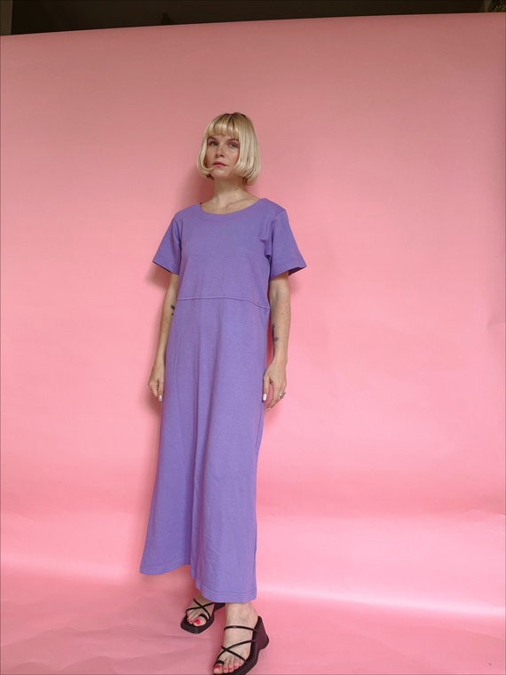 Vintage 80s Lavender Over-dyed Cotton Midi Dress