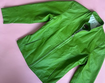 VTG 70s/80s Green Leather Motorcycle Jacket