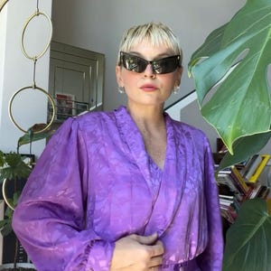 VTG 80s Purple Peplum Blouse